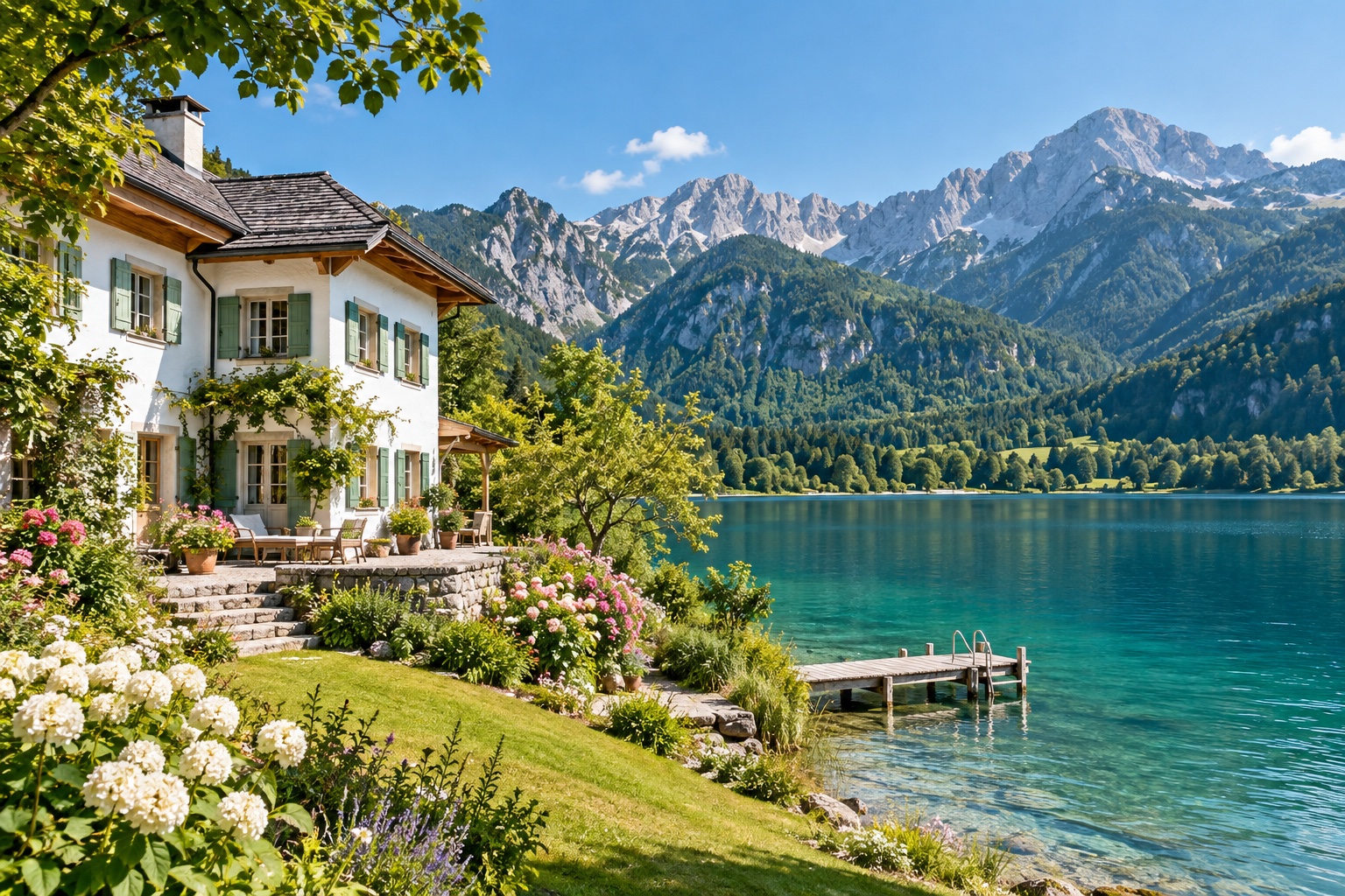 Österreichisches Landhaus mit Garten an einem Alpensee
