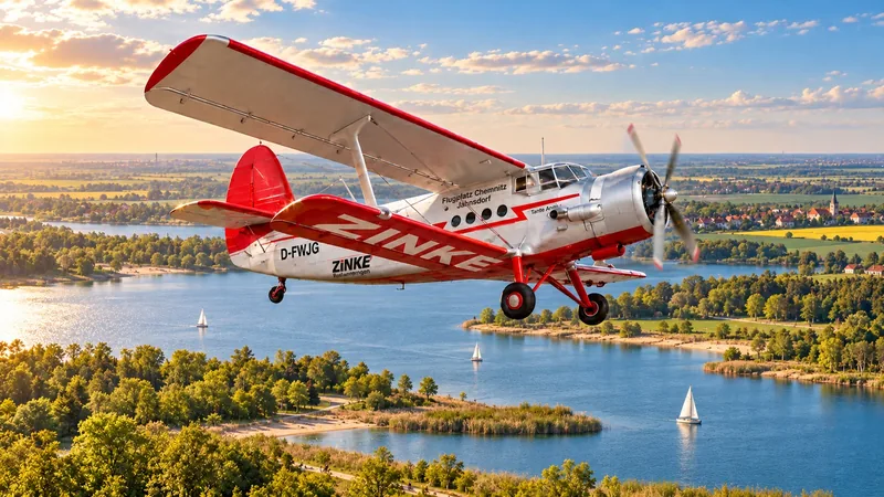 Antonov AN-2 über Seen und Wäldern im Stil des Leipziger Umlands – KI-Motiv